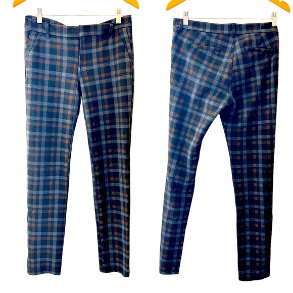 Kut from the Kloth Pants - KUT FROM THE KLOTH Check Plaid Skinny Ankle Ponte Pants Gray Navy Tan Size 8